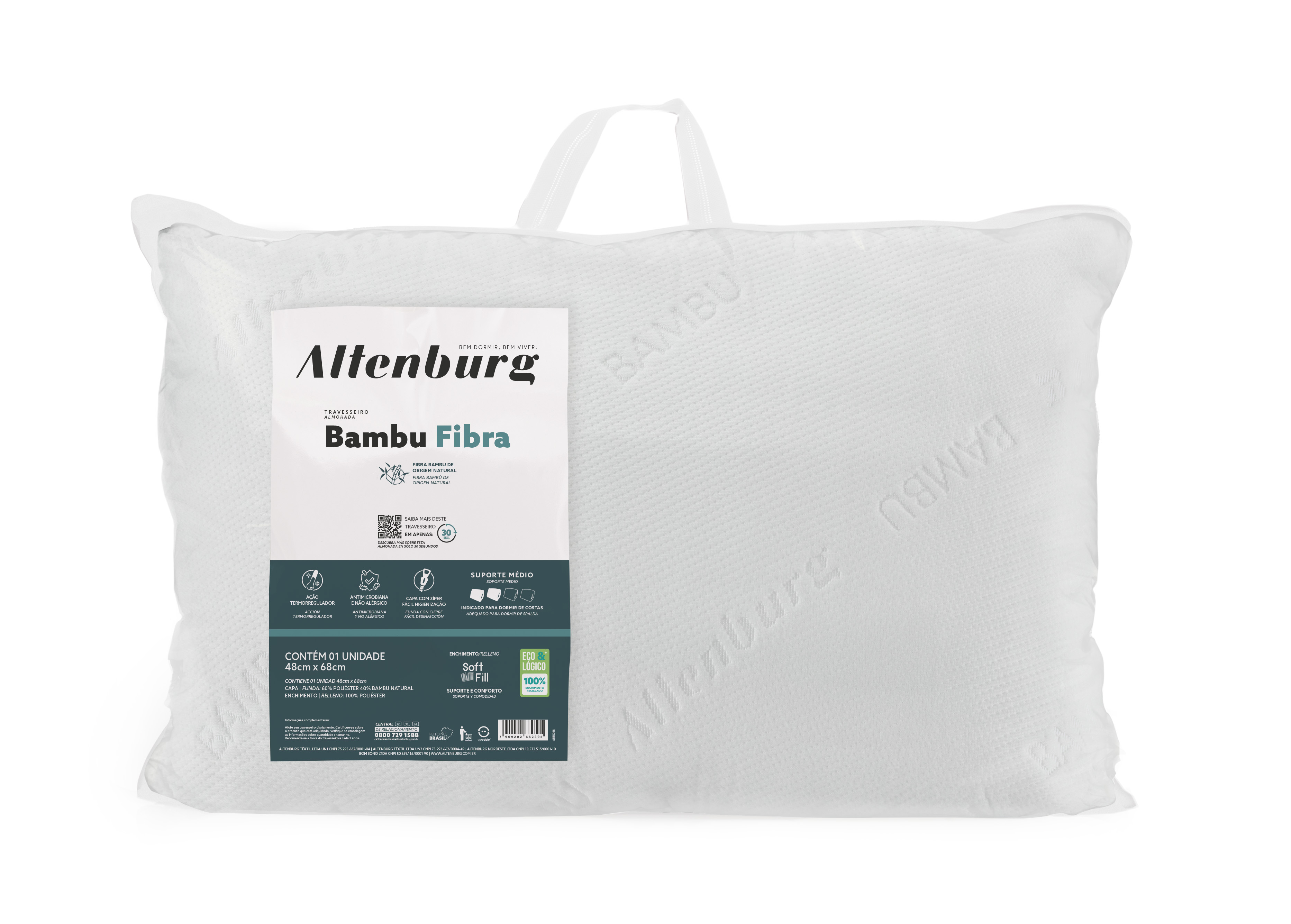 Travesseiro Altenburg Bambu Fibra 48cm x 68cm