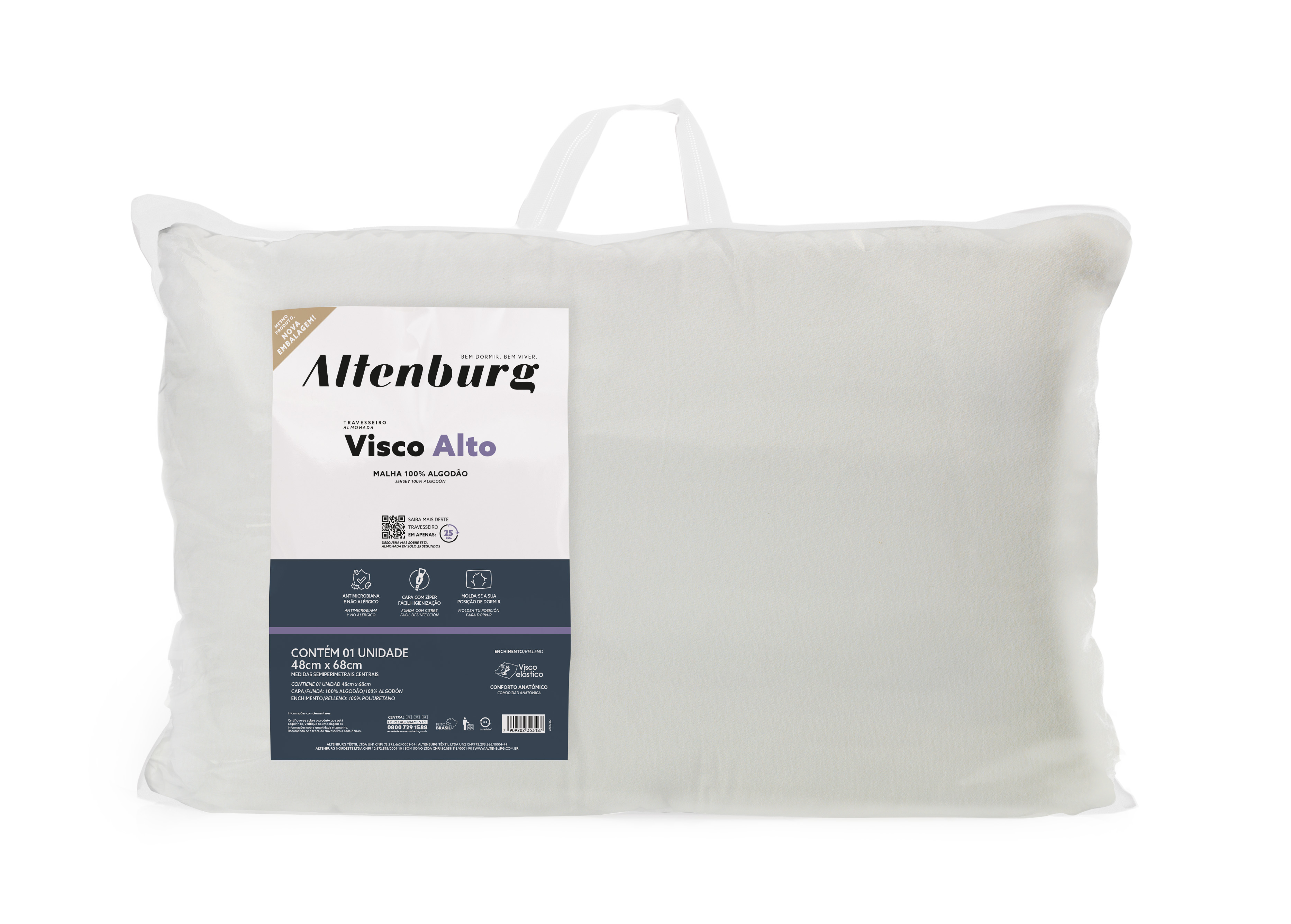 Travesseiro Altenburg Viscoelástico Alto 48cm x 68cm