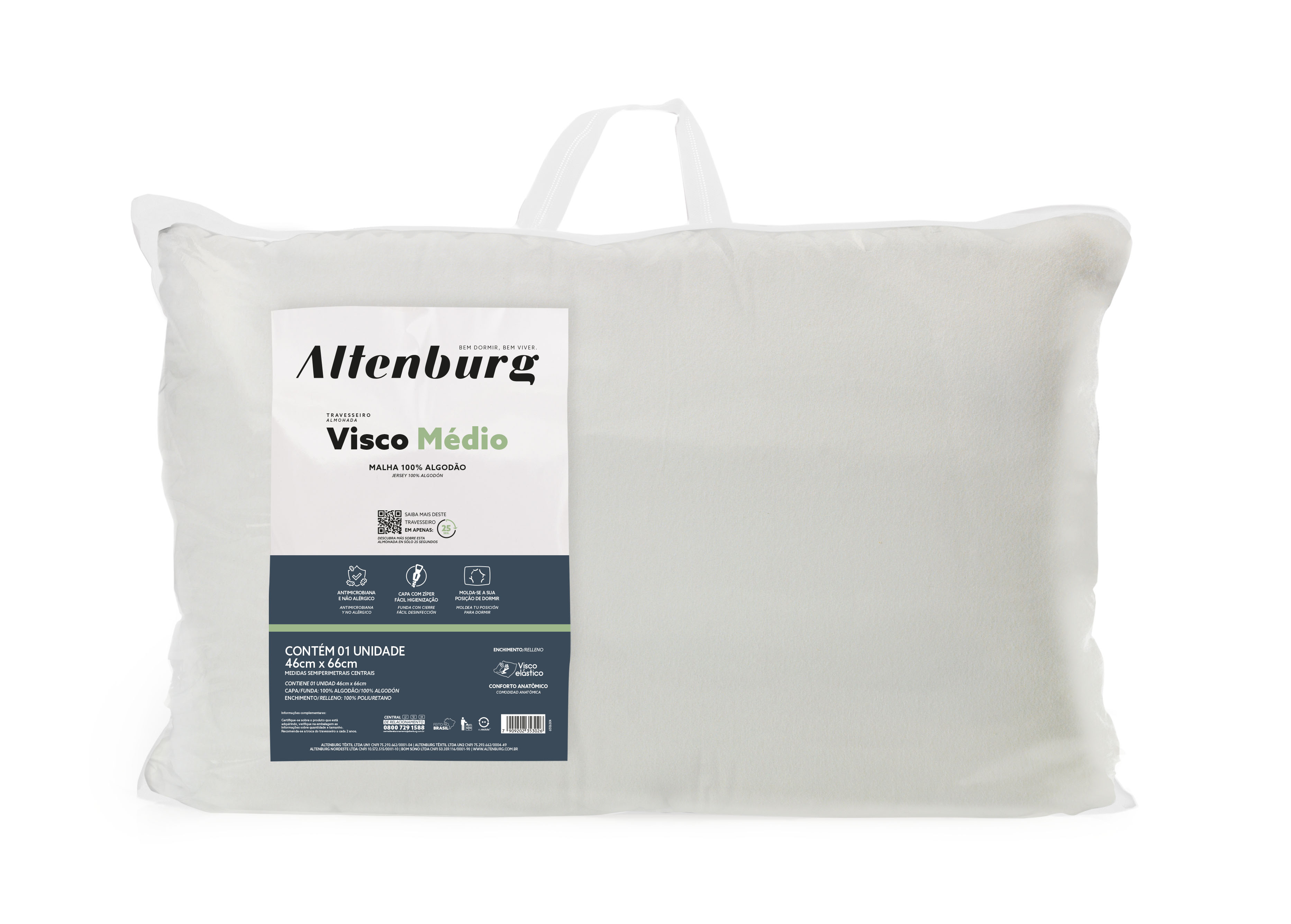 Travesseiro Altenburg Viscoelástico Médio 46cm x 66cm