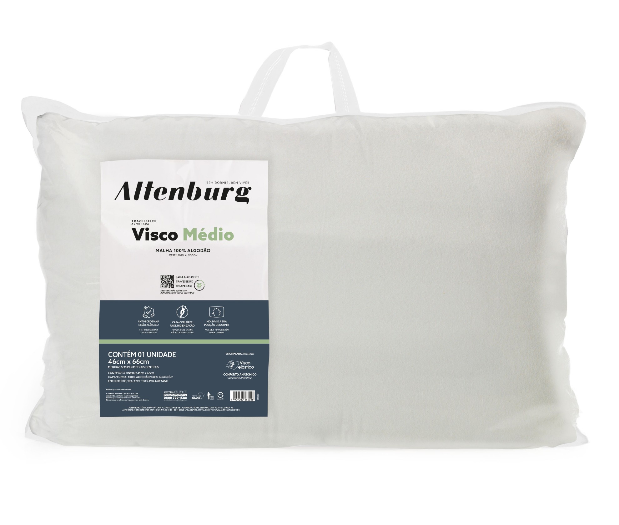 Travesseiro Altenburg Viscoelástico Médio 46cm x 66cm
