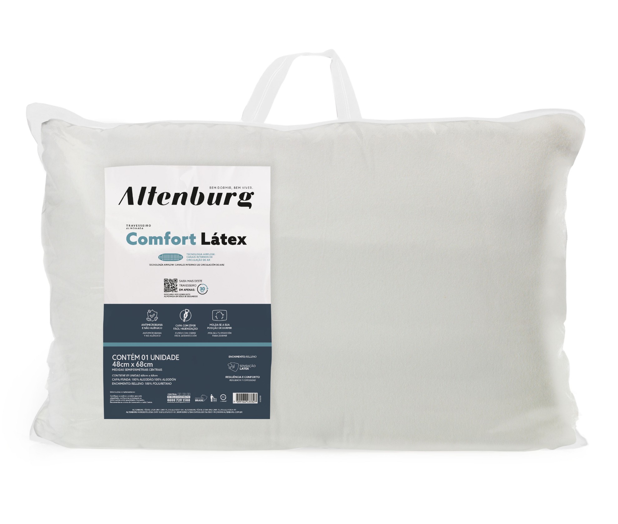 Travesseiro Altenburg Sensação Látex Alto 48cm x 68cm
