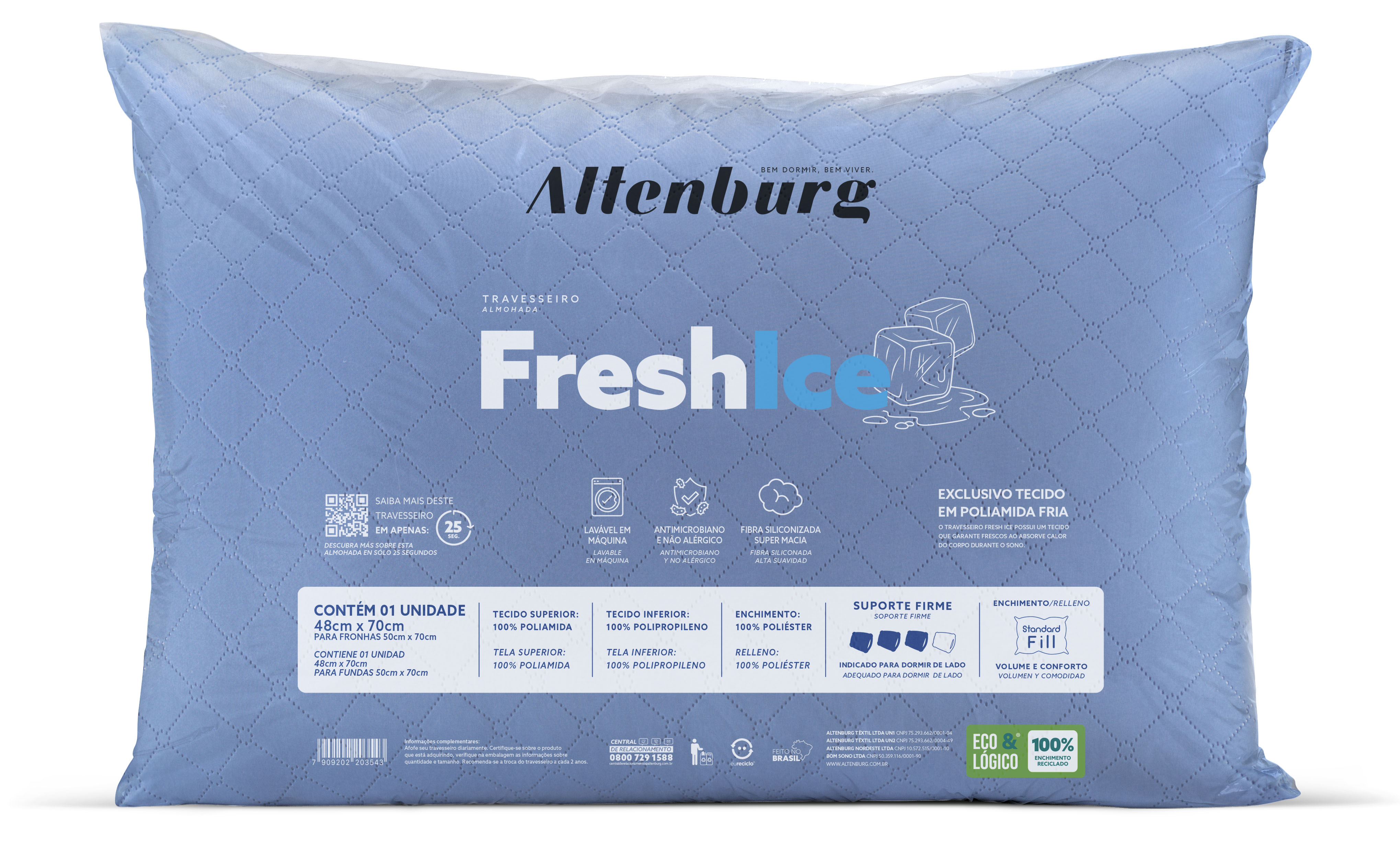 Travesseiro Altenburg Fresh Ice Azul 48cm x 70cm