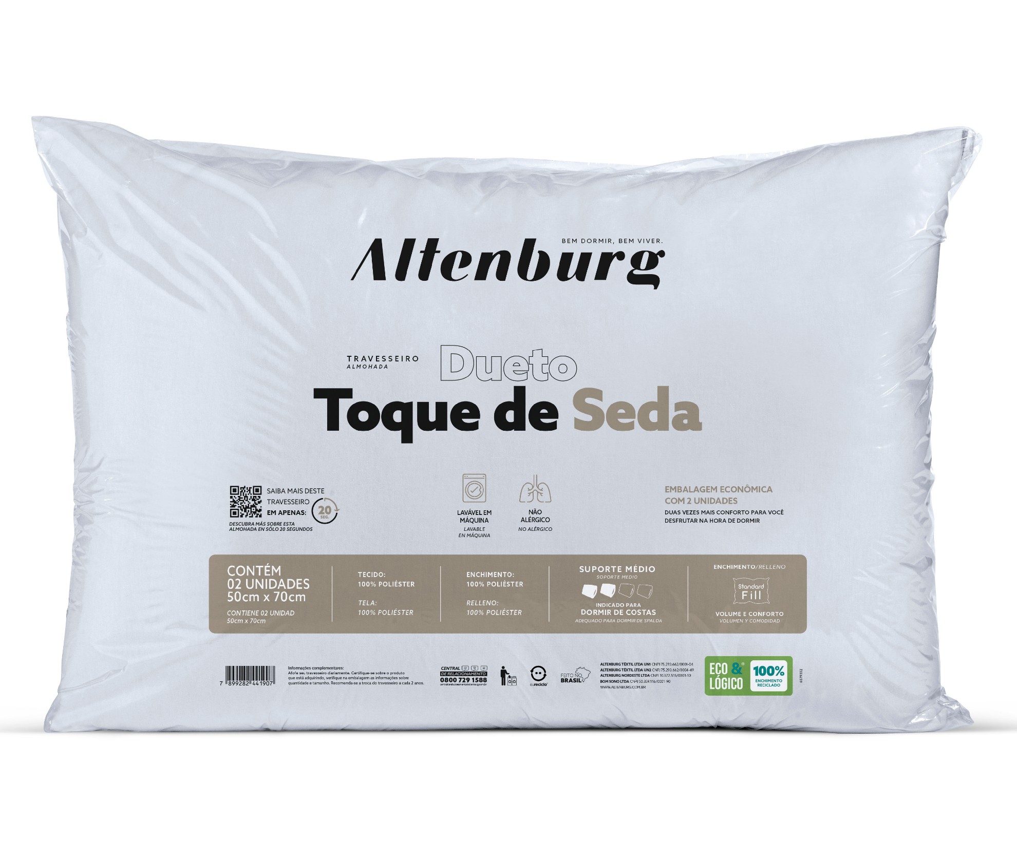 Travesseiro Dueto Altenburg Toque de Seda (2 Unidades) 50cm x 70cm
