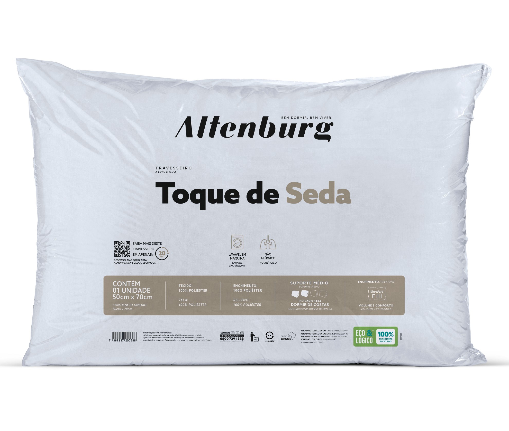 Travesseiro Altenburg Toque de Seda 50cm x 70cm