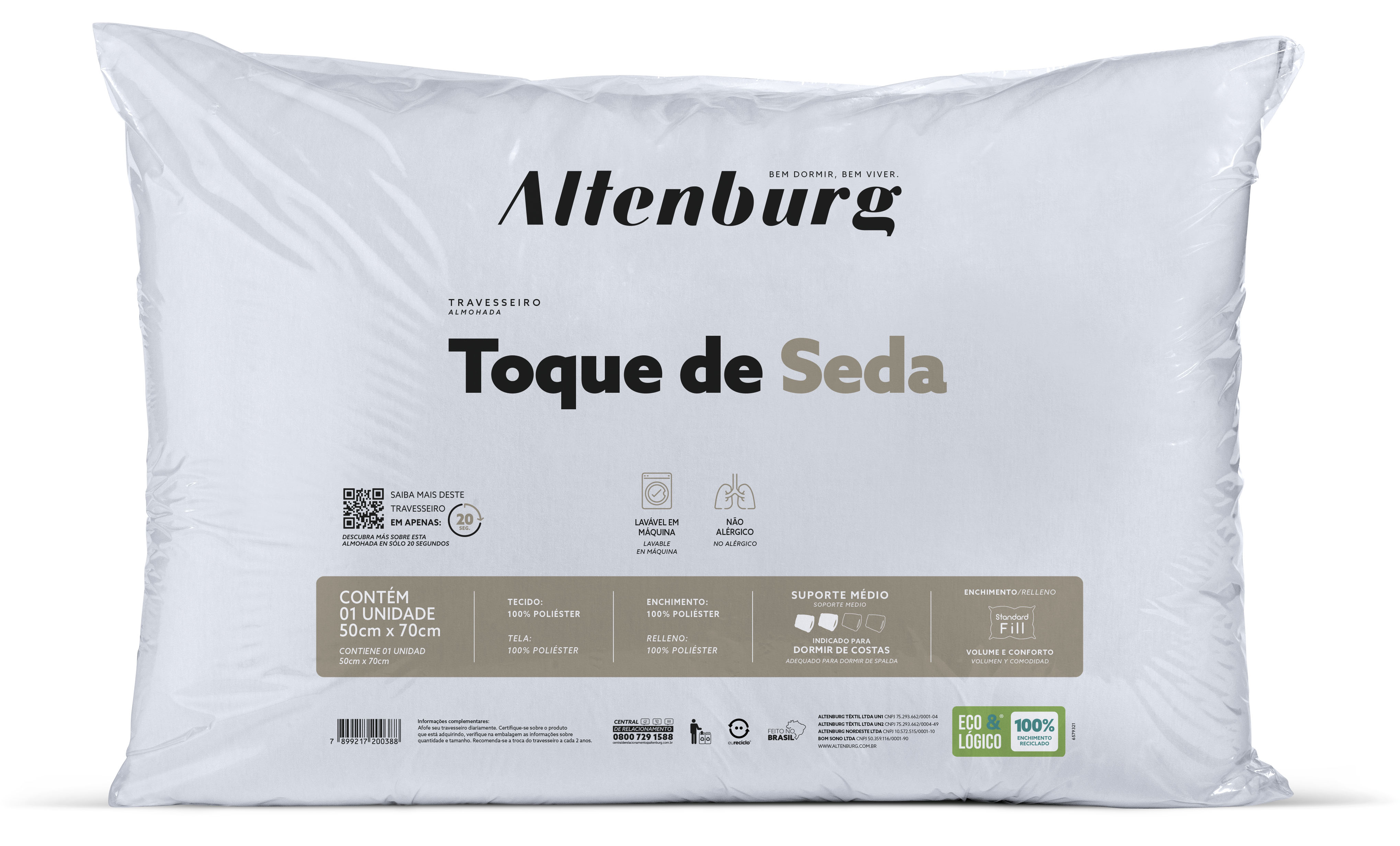 Travesseiro Altenburg Toque de Seda 50cm x 70cm