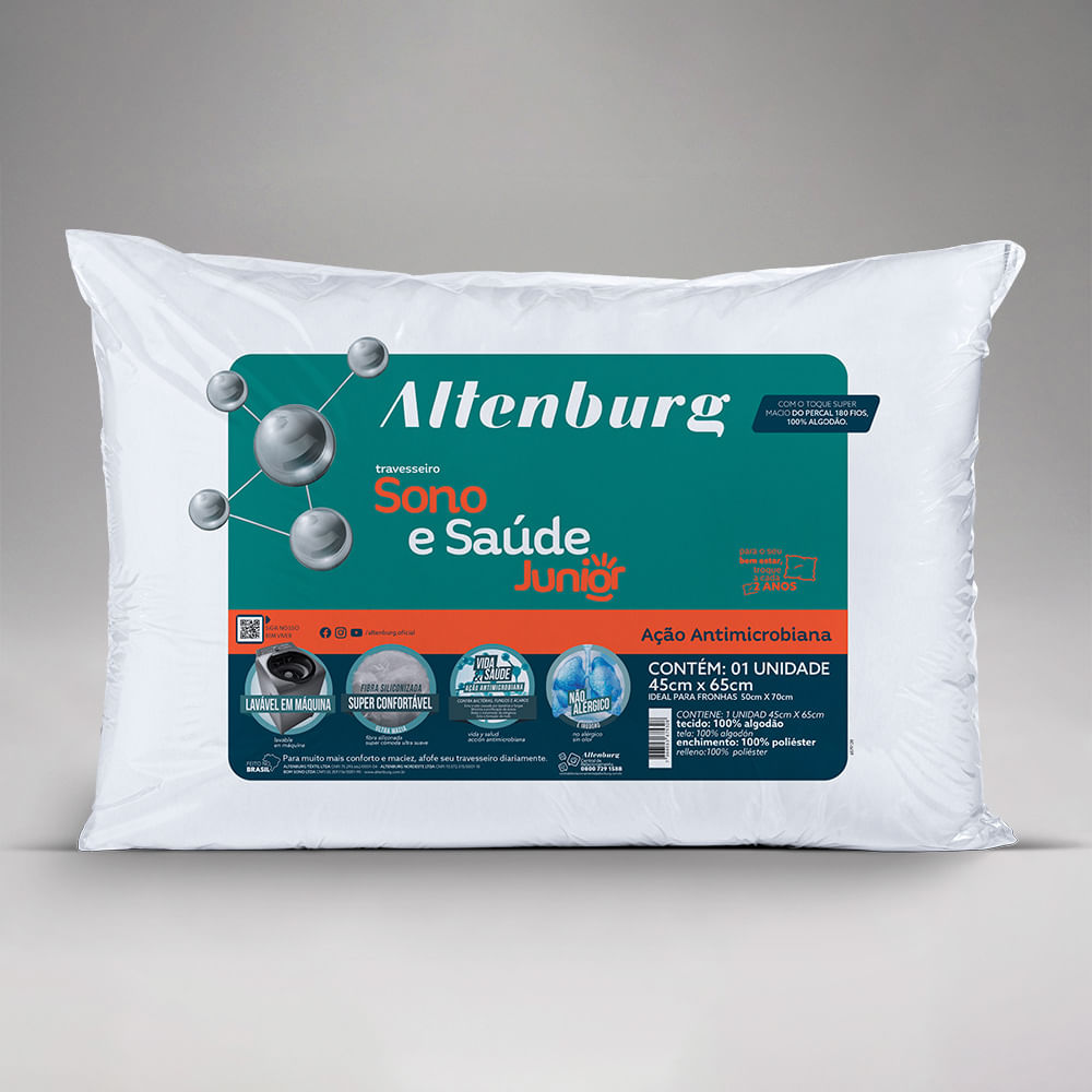 Travesseiro Infantil Altenburg Sono E Saúde Junior 45cm x 65cm Branco
