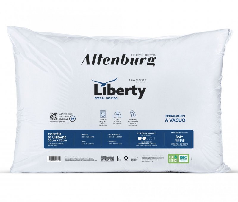 Travesseiro Altenburg Liberty vácuo Branco 50cm x 70cm