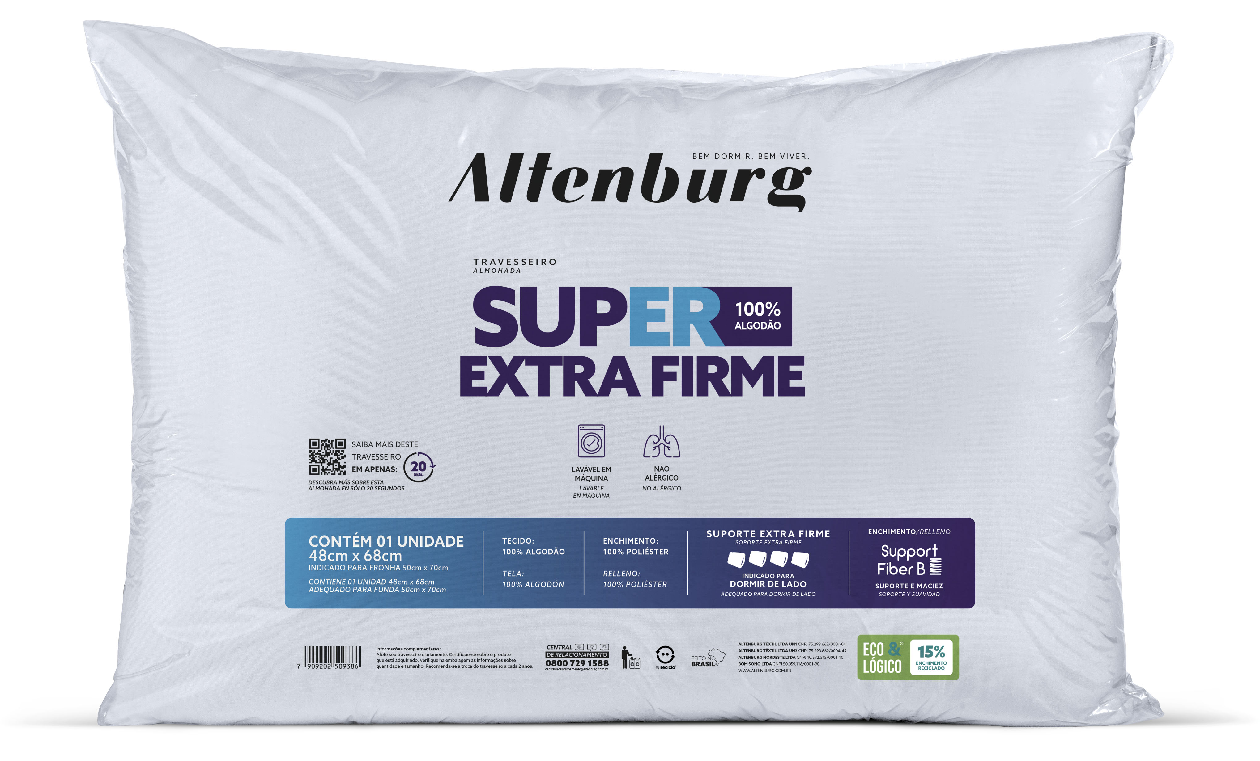 Travesseiro Altenburg Super Extra Firme 48cm x 68cm