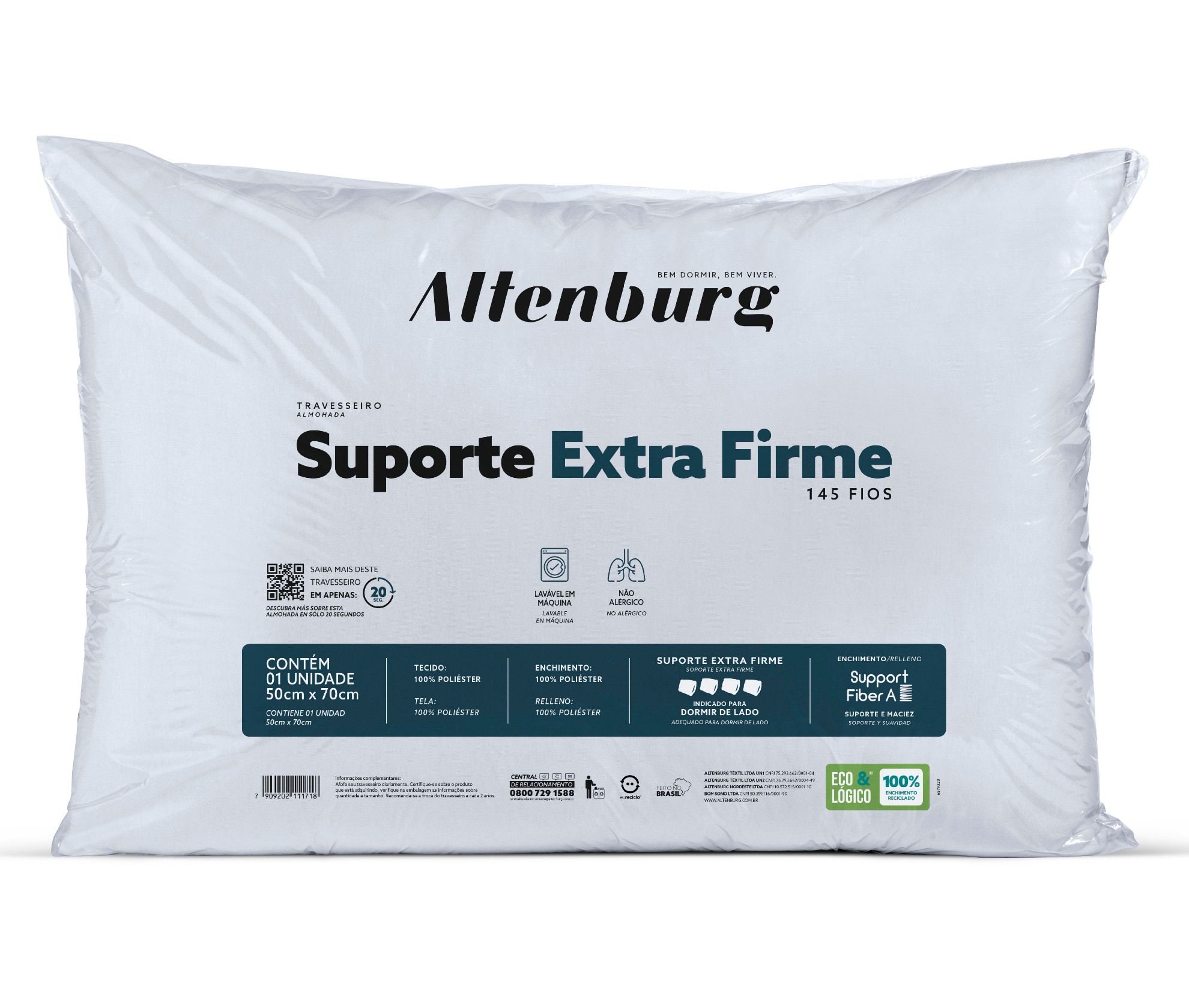 Travesseiro Altenburg Suporte Microfibra Extra Firme 50cm x 70cm