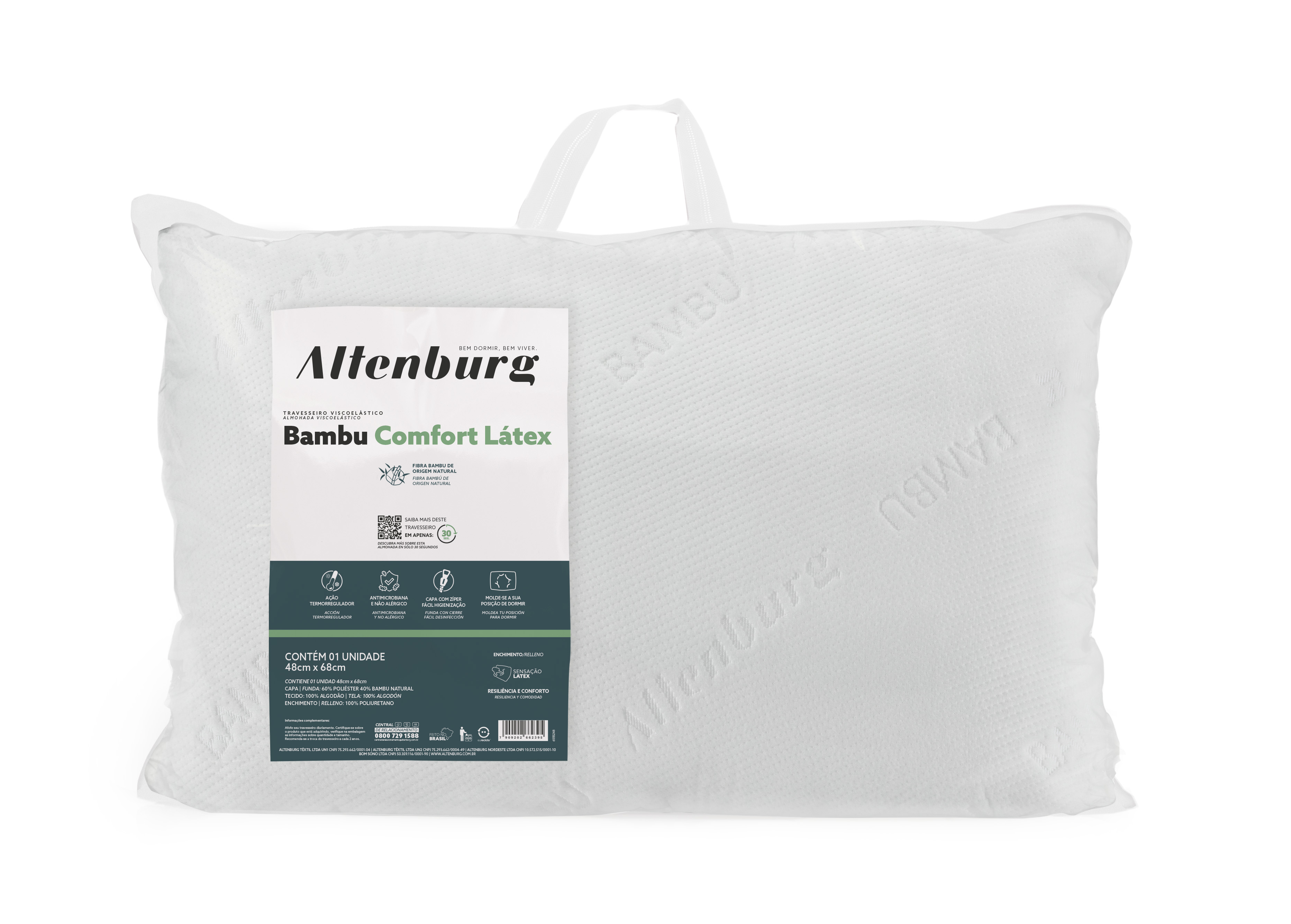 Travesseiro Altenburg Bambu Comfort Latex 48cm x 68cm